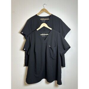 Figs Black V-Neck Short Sleeve Top